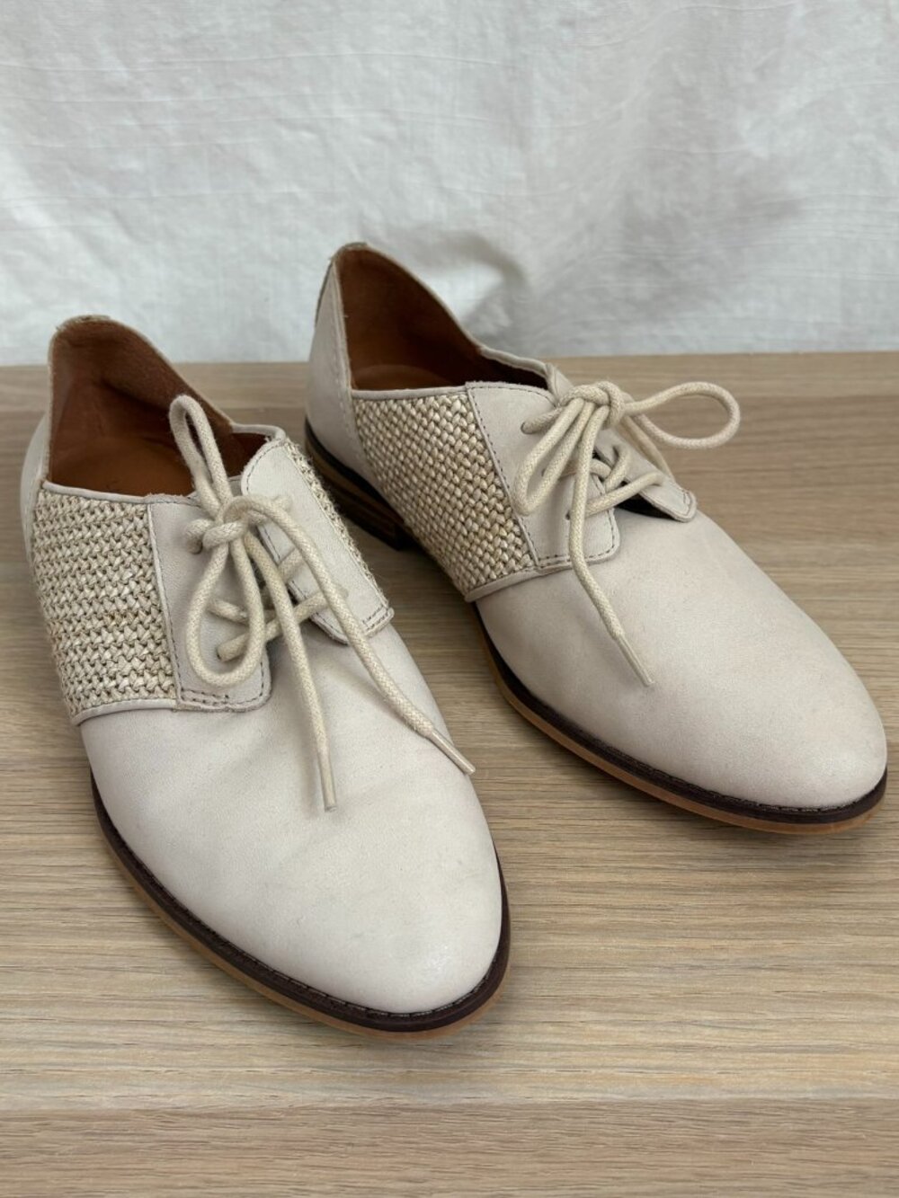 Lucky Brand Elyza Oxford Leather Lace Up Shoes Beige 7 Cottagecore Boho Prairie